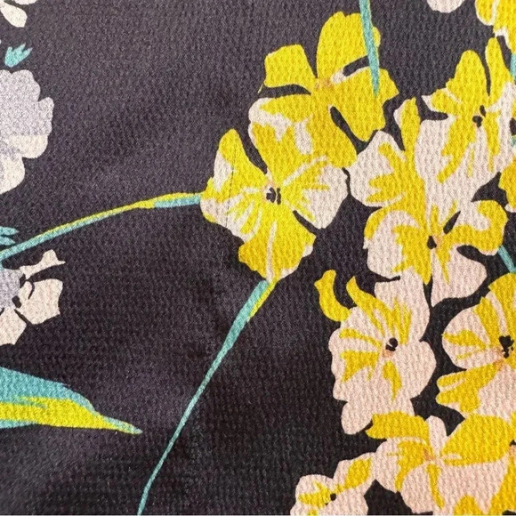 Slate & Willow Yellow Mixed-Media Floral Polka Dot Faux-Wrap Sheath V-neck 12 - Picture 16 of 16